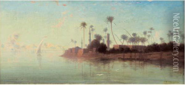 Sur Les Bords Du Nil Oil Painting - Ch. Theodore, Bey Frere