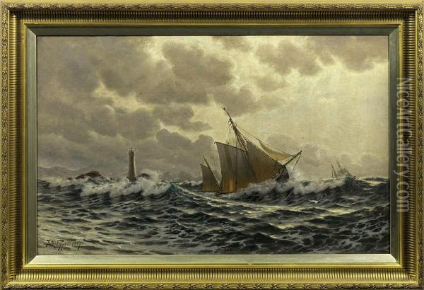 Fischerboot Imsturm Vor Der Kuste Oil Painting - Johan Peter Eggers
