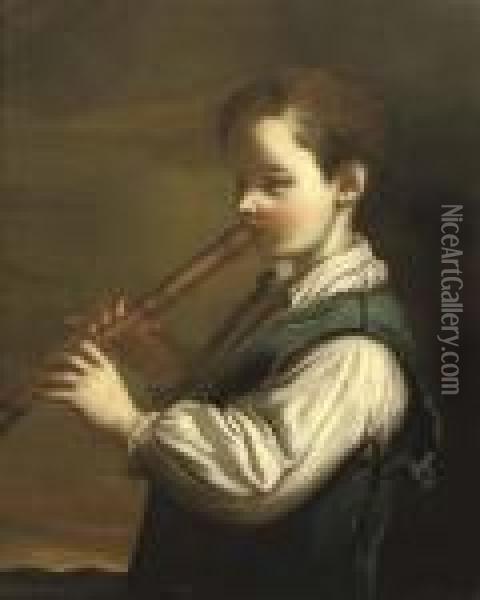 A Boy Playing The Flute Oil Painting - Antonio Amorosi