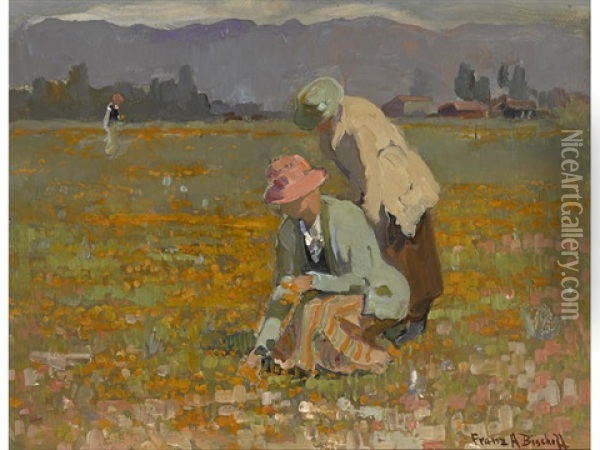 Picking Flowers Oil Painting - Franz Arthur Bischoff