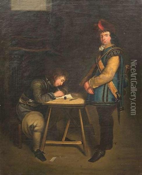 Officer Writing A Letter Oil Painting - Gerard Terborch