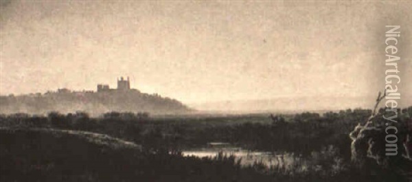 A Distant View Of Durham Oil Painting - Edmund John Niemann