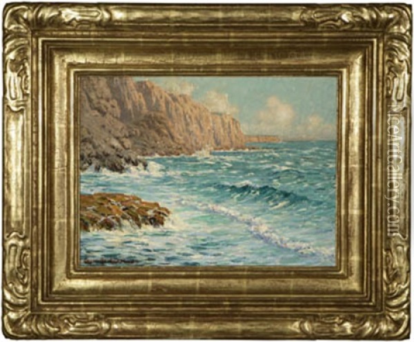 Cliffs At Catalina Oil Painting - Granville S. Redmond