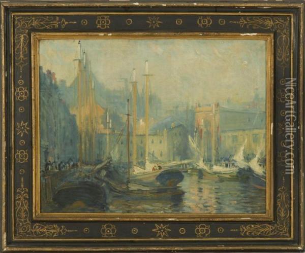 T-wharf, Boston Oil Painting - Arthur C. Goodwin