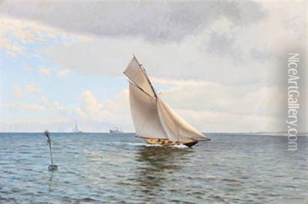 Seascape With Yacht At Sea Oil Painting - Carl Milton Jensen