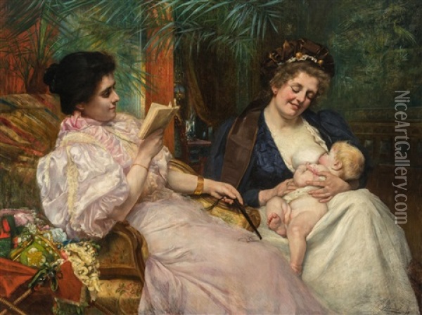 Nursing The Newborn Oil Painting - Charles Boom