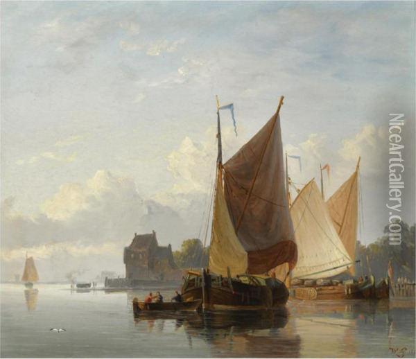 Sailing Ships At Anchor Oil Painting - Willem Jun Gruyter