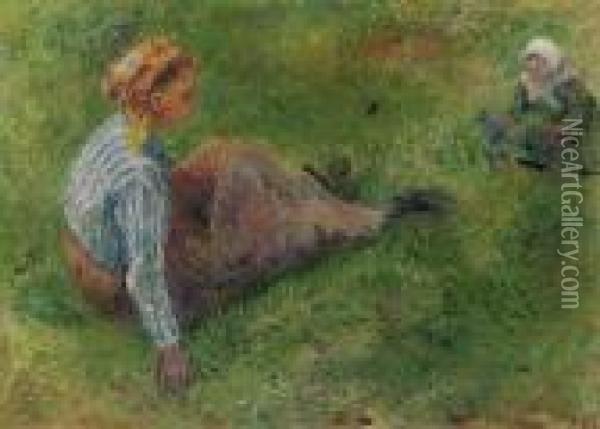 Paysanne Assise Et Enfant Oil Painting - Camille Pissarro