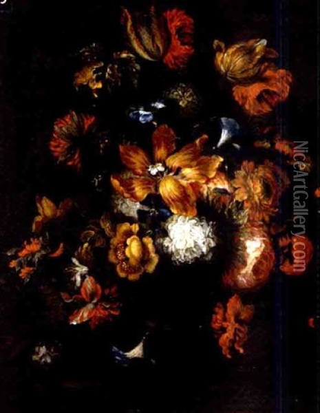 Bouquet De Fleurs Sur Un Entablement Oil Painting - Mario Nuzzi