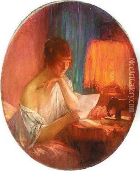 The Letter Oil Painting - Pierre Amedee Marcel-Beronneau
