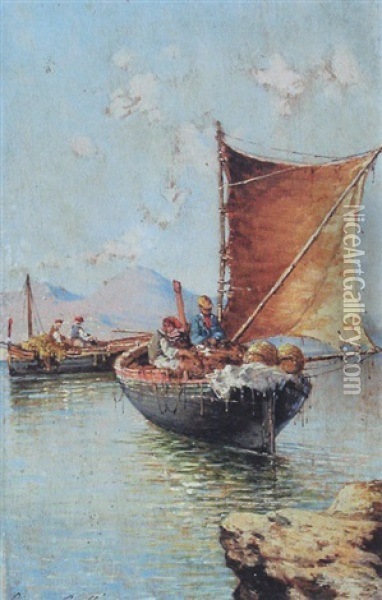 Pecheurs Dans La Baie De Naples Oil Painting - Giuseppe Carelli