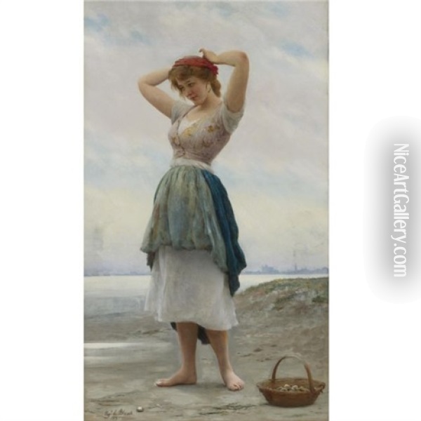 On The Beach Oil Painting - Eugen von Blaas