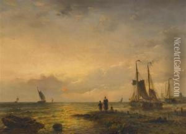 Sunset Over The Sea Oil Painting - Nicolaas Martinus Wijdoogen