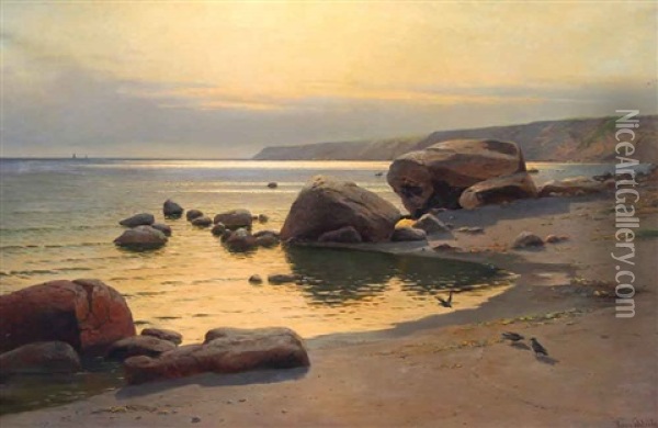 Steinige Meereskuste Oil Painting - Hans Schleich