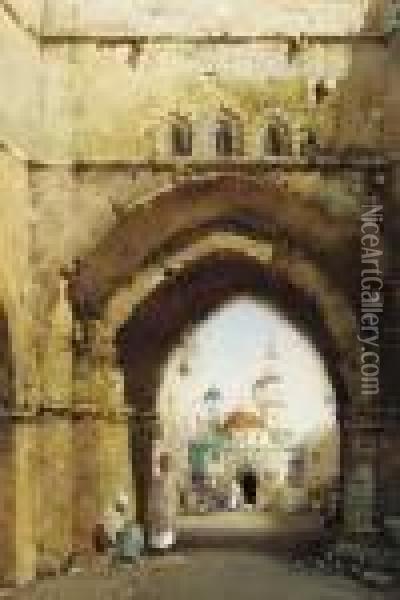 A Shadowy Archway, Tunis Oil Painting - Noel Harry Leaver