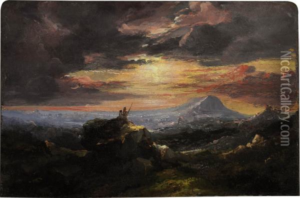 Mountainous Landscape At Sunset Oil Painting - Francis Danby