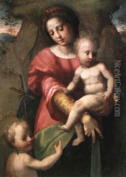 Maria Mit Jesus Und Johannesknabe Oil Painting - Domenico Puligo