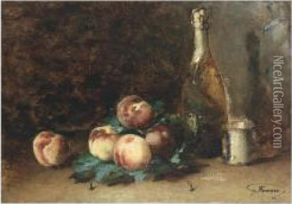 A Still Life With Peaches Oil Painting - Guillaume-Romain Fouace