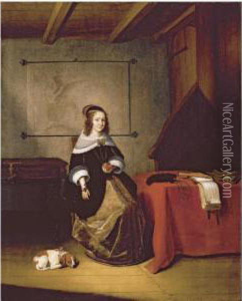 A Lady Seated In An Interior Oil Painting - Quiringh Gerritsz. van Brekelenkam