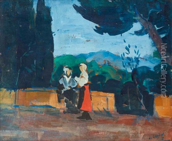 Scene Galante Sur Une Terrasse Oil Painting - Louis Leydet