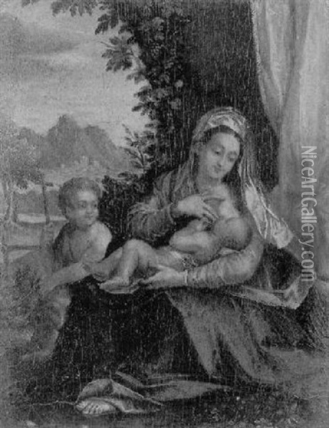 La Vierge A L'enfant Avec Saint Jean Baptiste Oil Painting - Hans Rottenhammer the Elder