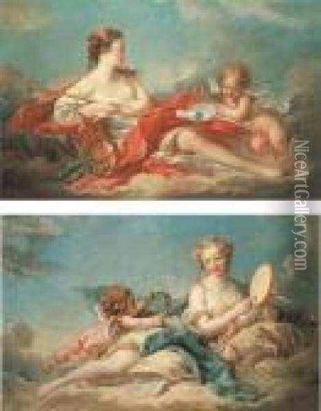 Clio, The Muse Of History And Song; And Erato, The Muse Of Lovepoetry Oil Painting - Francois Boucher