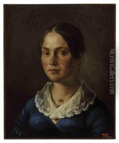 Portrait Of Madame Martin Signed
 With Monogram 'jfm.' Oil On Canvas 18Â¼ X 15 In. Painted In 1840 Oil Painting - Jean-Francois Millet