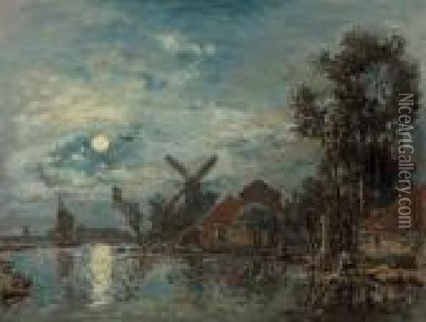 Effet De Lune Sur L'estuaire, Hollande Oil Painting - Johan Barthold Jongkind