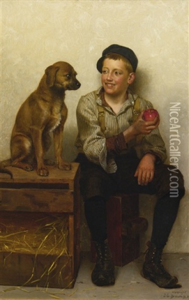 Teasing The Pup Oil Painting - John George Brown