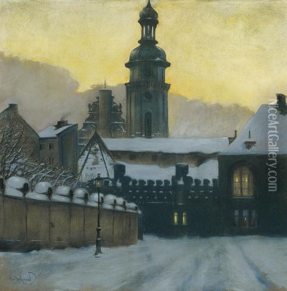 Winter Evening In Lvov Oil Painting - Odo Dobrowolski