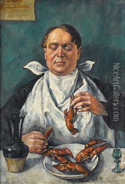 Gentleman Feasting On Shellfish; Dog Study (recto-verso) Oil Painting - Romain Kramstyk
