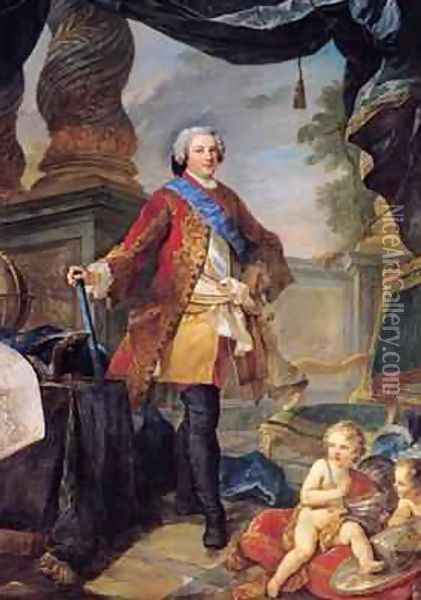 Louis 1729-65 Dauphin of France with a Plan of the Siege of Tournai 1747 Oil Painting - Charles Joseph Natoire
