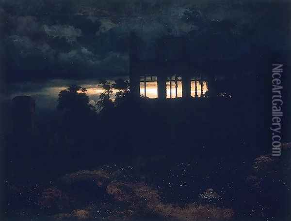 Landscape with a castle in ruins Oil Painting - Arnold Bocklin