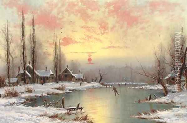 Skating at sunset Oil Painting - Nils Hans Christiansen