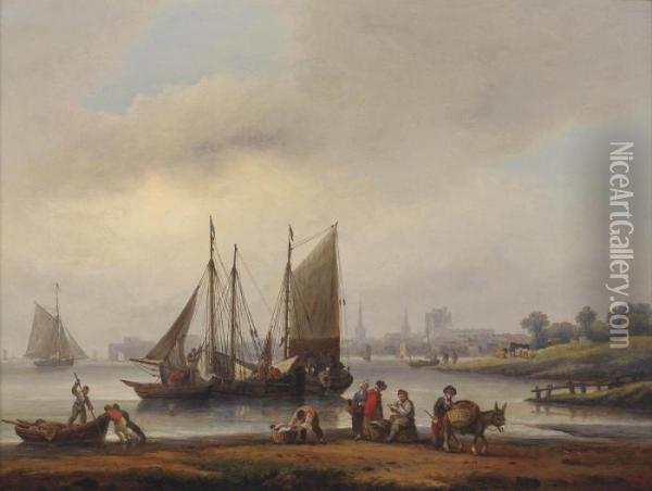 A View Of Southampton From The East Across The River Itchen Oil Painting - Thomas Luny