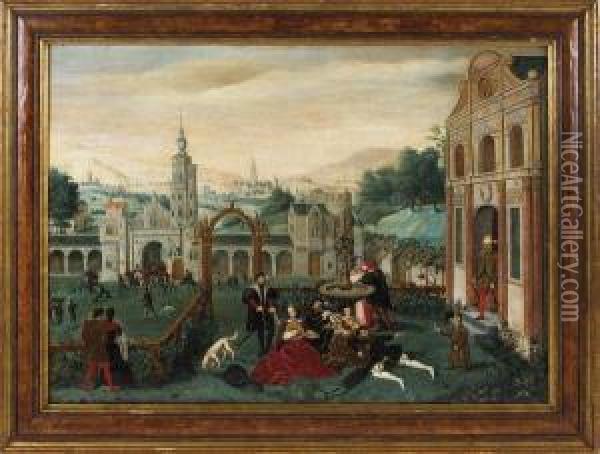 Concert Dans La Cour D'un Chateau Oil Painting - Jan van Amstel