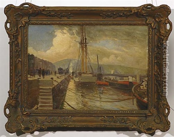 Harbor Scene Oil Painting - Henri Vignet