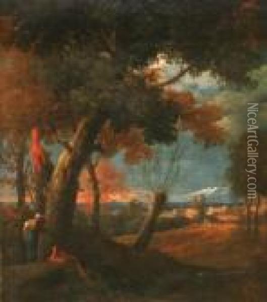 Rocci An Italianate Landscape With Figures Oil Painting - Marco Ricci