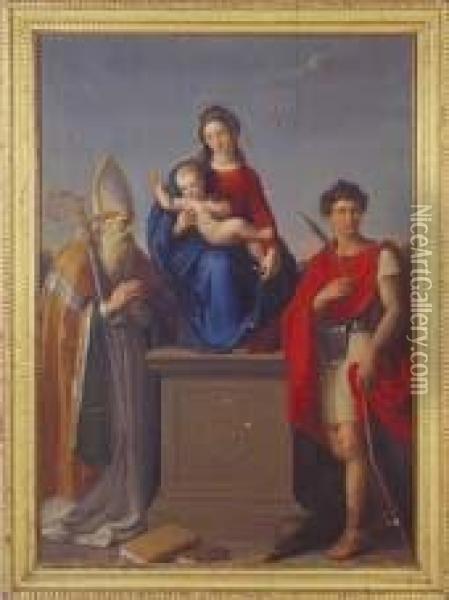 Madonna In Trono Col Bambino, S. Agostino E S. Giorgio Oil Painting - Adeodato Malatesta