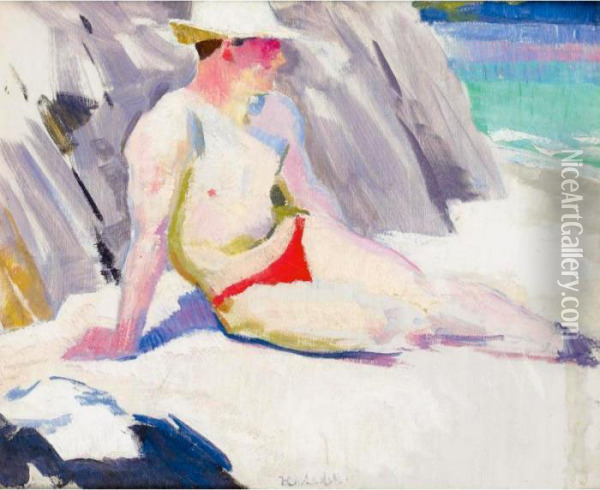 Charles Oliver On The Beach, Iona Oil Painting - Francis Campbell Boileau Cadell