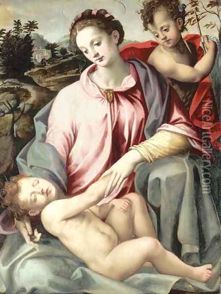 The Madonna and Child with the Infant Saint John the Baptist Oil Painting - Michele di Ridolfo del Ghirlandaio (see Tosini)