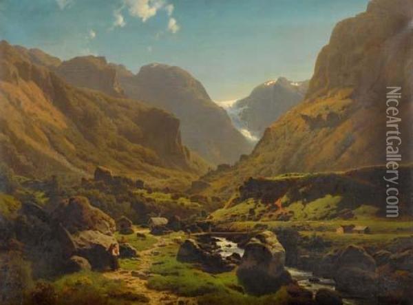 Berglandschaft. 1855. Oil Painting - Joachim Frich