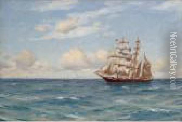 A Ship In The Open Sea Oil Painting - Thomas Jacques Somerscales