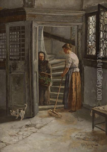 Unterhaltung Im Treppenhaus Oil Painting - Fritz Bergen