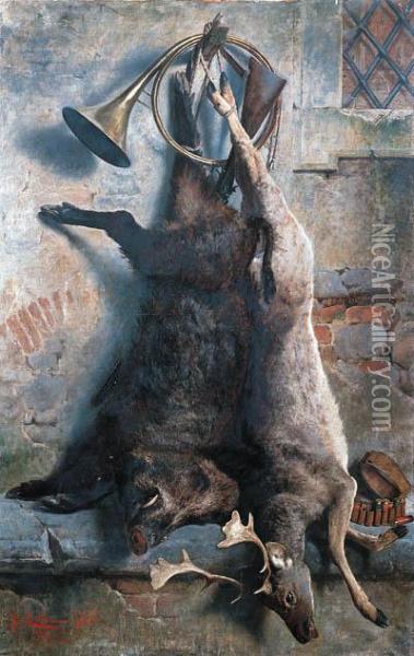 A Larder Still Life With A Wild Boar And A Stag Oil Painting - Pietro Costa