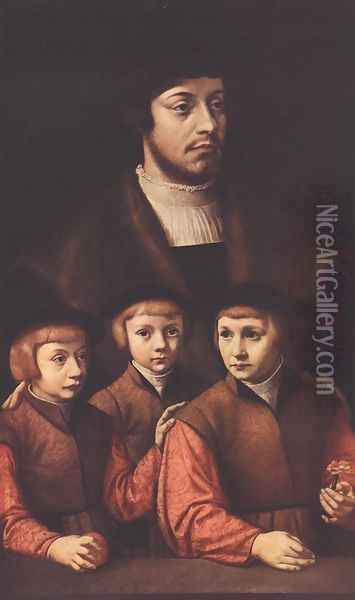 Portrait of a Man with Three Sons c. 1530 Oil Painting - Barthel Bruyn