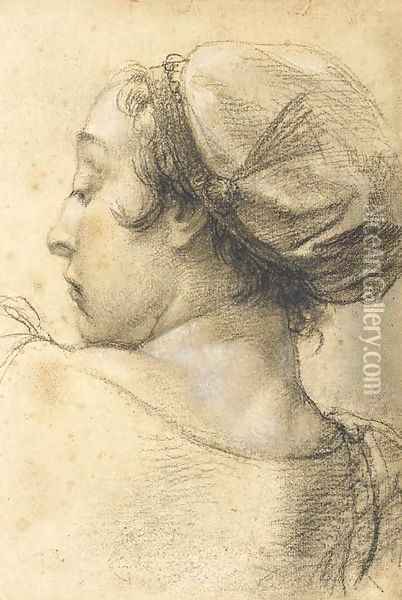The head of woman turned to the left Oil Painting - Giovanni Battista Piazzetta