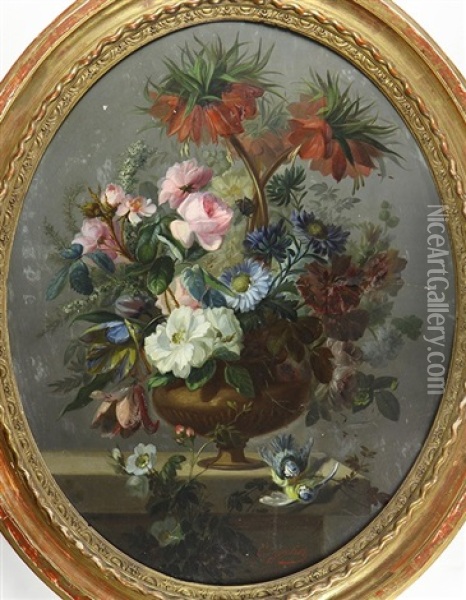 Still Life With Flowers And Birds Oil Painting - Clement Gontier