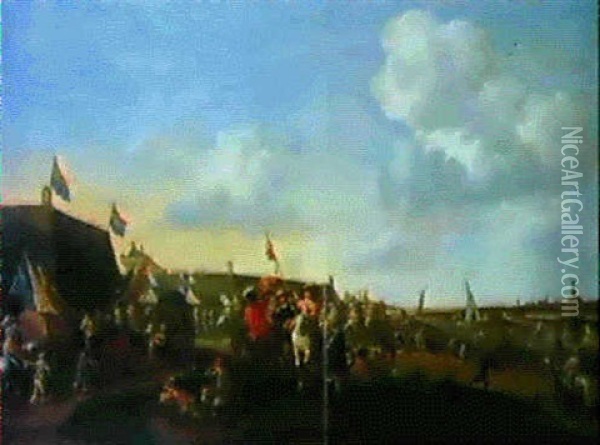 Soldaten Auf Dem Marsch Vor Einer Befestigten Hollandischen Stadt Oil Painting - Hendrick De Meijer