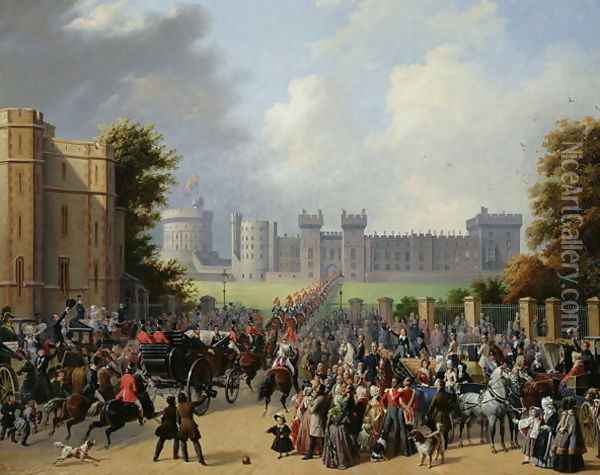The Arrival of Louis-Philippe 1773-1850 at Windsor Castle, 8th October 1844, 1845 Oil Painting - Edouard Pingret